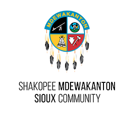 Shakopee Mdewakanton Sioux Community logo showing the name written out with a dreamcatcher above it with feather dangling down