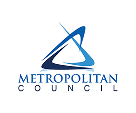 Metropolitan Council logo showing the name written out and a triangle formed by three check marks above it