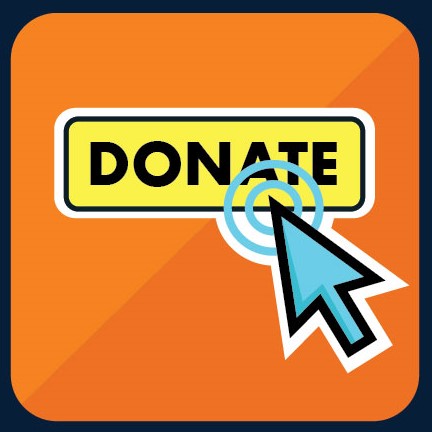 Donate written with a pointed clicking it