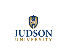 Judson University logo showing the name written out and a fired torch above it