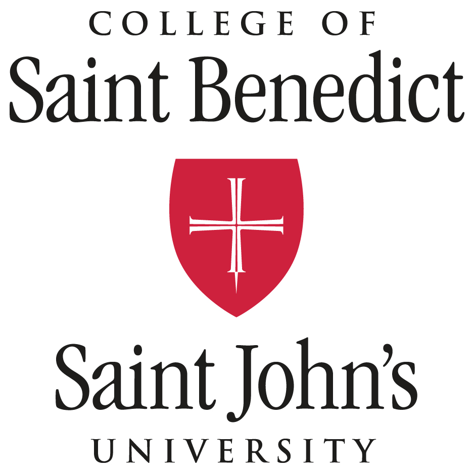 College of Sant Benedict Saint John's University logo with red shield and cross
