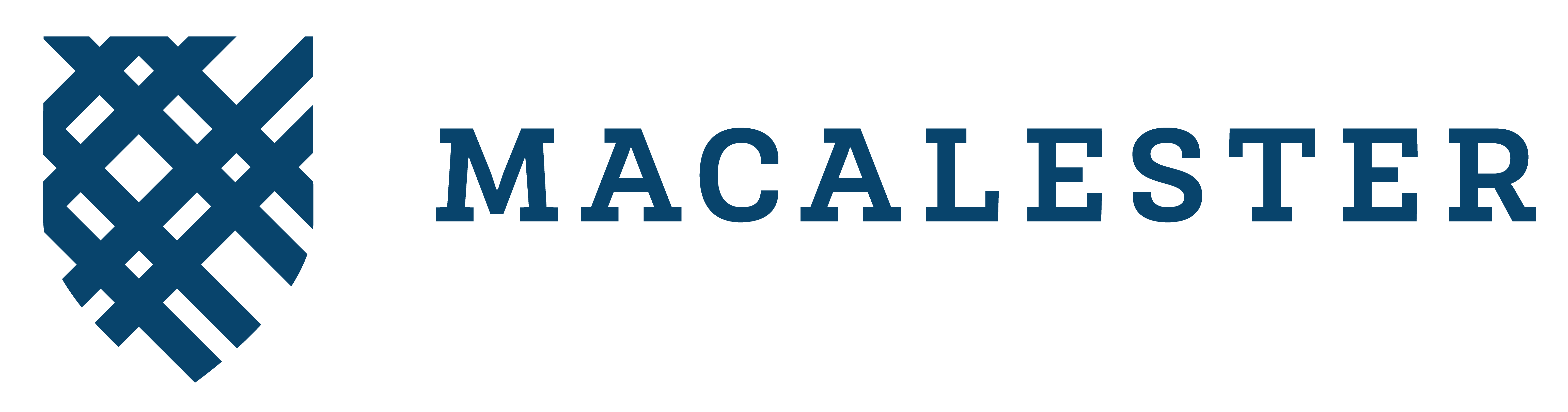 Macalester College Logo with Plaid Crest in Blue