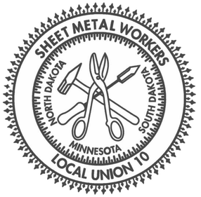 Sheet Metal Workers Local Union 10 logo with tools in round crest