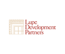 Lupe Development Partners logo with a window and building to the left of the name