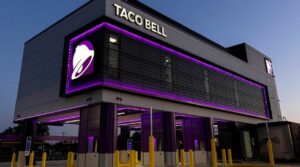 The four-lane, two-story Taco Bell in Brooklyn Park, Minnesota.