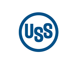 Blue US Steel logo of USS in circle