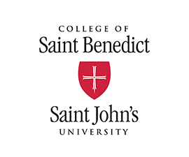 College of Sant Benedict Saint John's University logo with red shield and cross