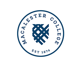 Macalester College Logo with Plaid Crest in Blue