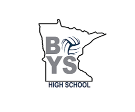 Minnesota Boys High School Volleyball Association logo with an outline of Minnesota and a Volleyball