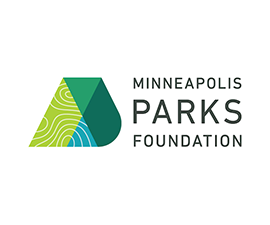 Minneapolis Parks Foundation logo made up of topography lines and various shades of green