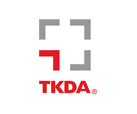 TKDA logo featuring four corners of a square with one being inverted and red