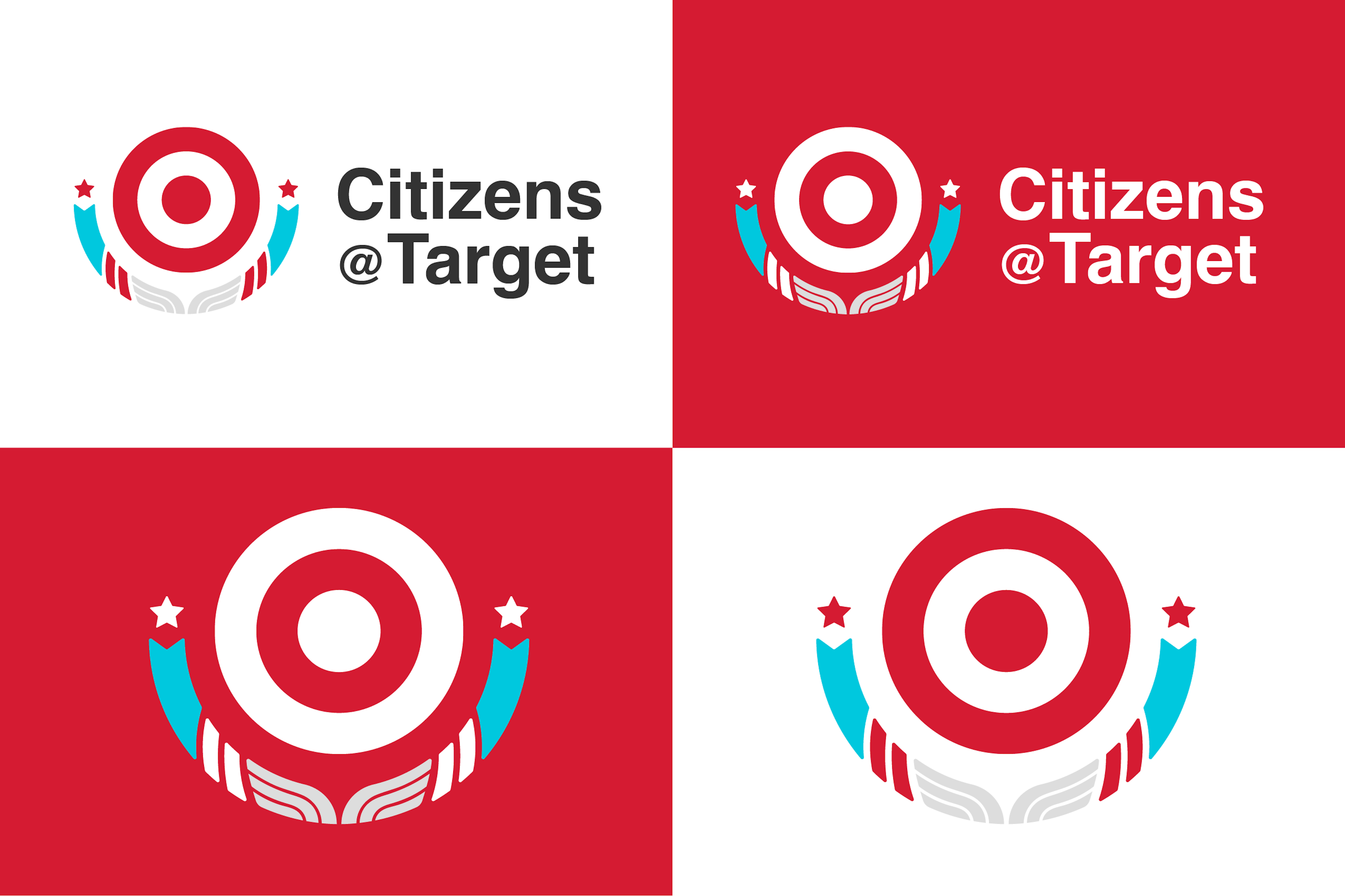 Citizens@Target logos in a 4x4 grid in red and white options