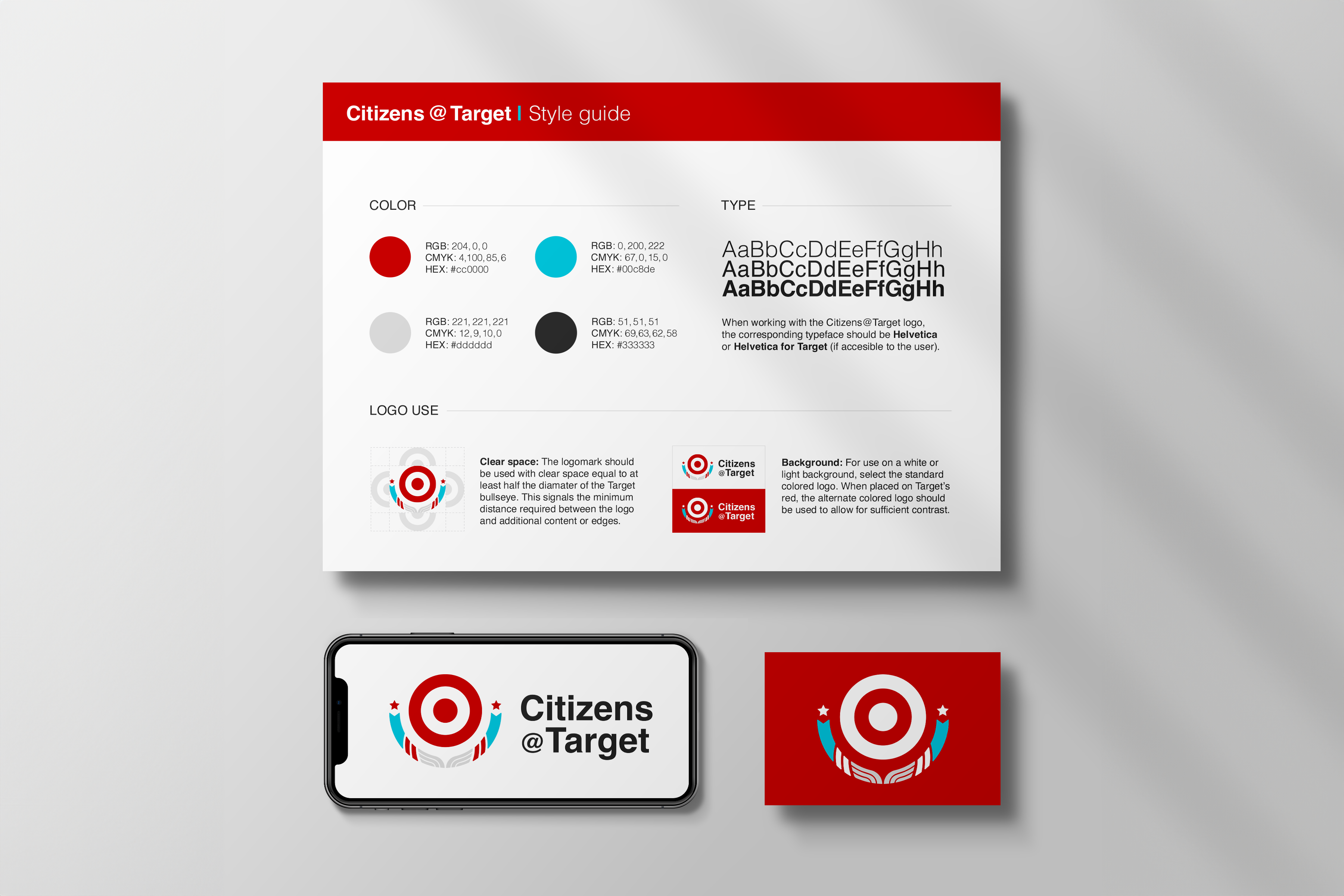 Citizens@Target style guide depicting colors, fonts and directions for logo usage