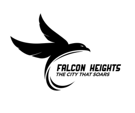 Falcon Heights logo featuring a black falcon and the tagline: The City That Soars
